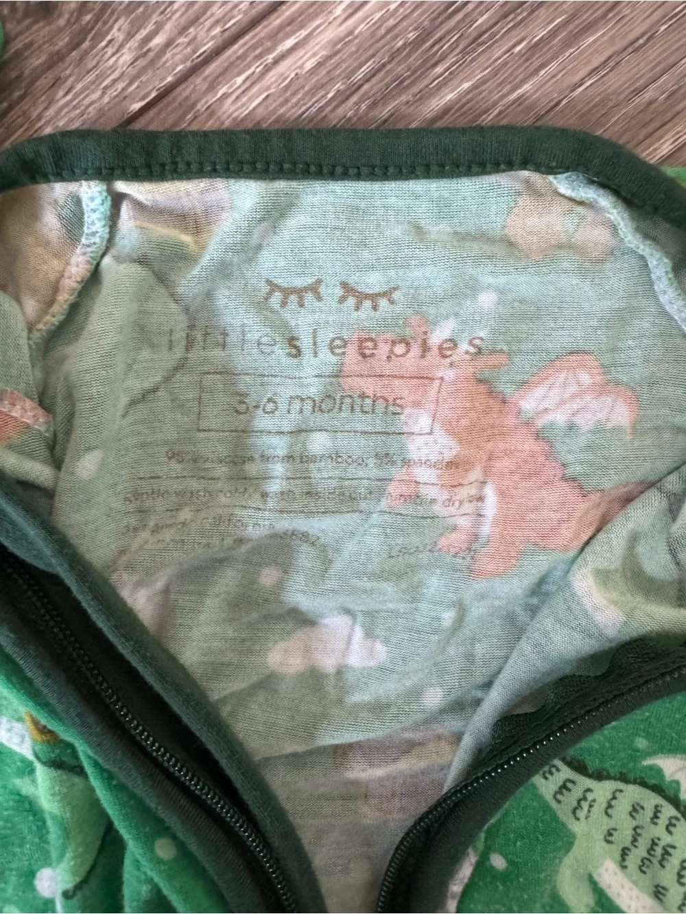 Green Dragon Print Little Sleepies Convertible Bamboo Pajamas 3-6 Months